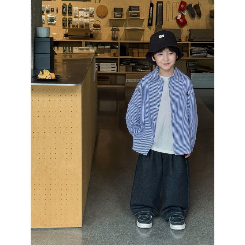 童酷男童秋款织里童装韩版刺绣宝宝衬衣时尚条纹翻领儿童衬衫图片