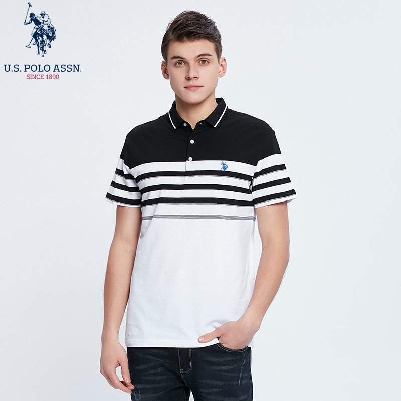 uspolo assn(96%棉)夏季新款男士polo衫经典刺绣翻领运动休闲百搭条纹