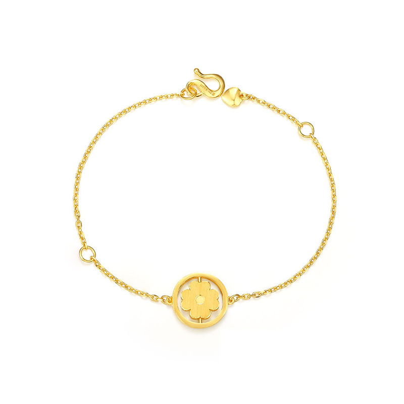 金大福kingtaifook珠宝黄金四叶草手链女款时尚足金999幸运草手链首饰