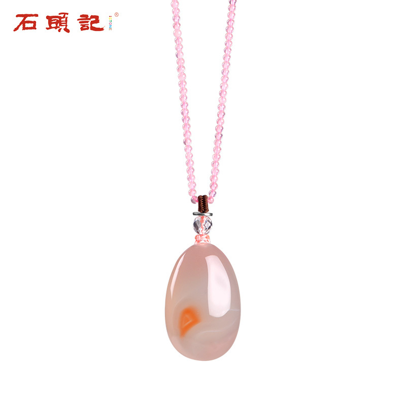 石头记玉贵人串珠项链女天然玛瑙玉髓京白玉吊坠长款毛衣链百搭