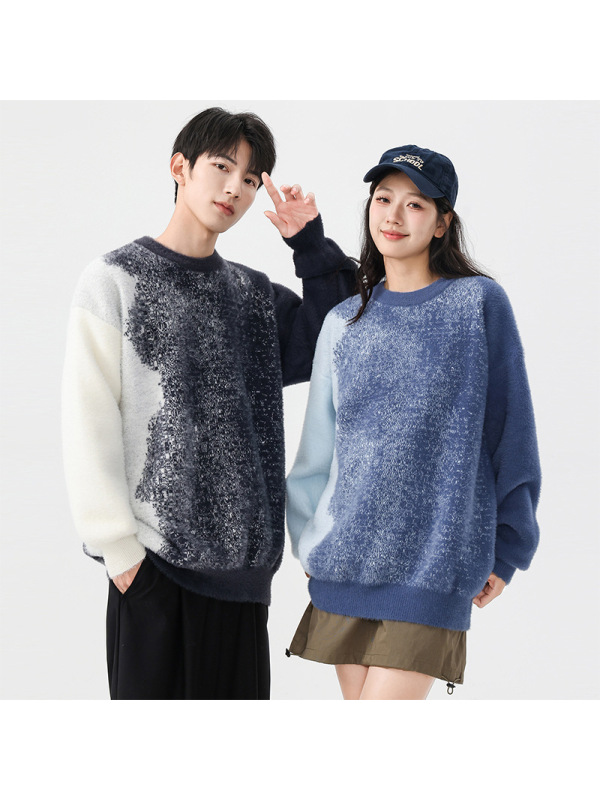 秋冬潮流扎染情侣毛衣男宽松仿貂绒针织衫慵懒风高街潮牌痞帅男装