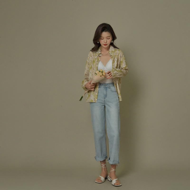 OtherMix粉花绿蔓衬衣2021年夏季新款韩版潮流宽松薄款衬衫上衣女