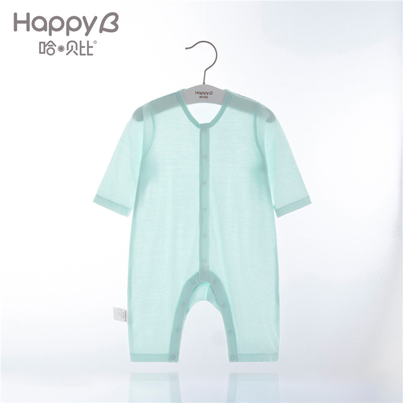 哈贝比（happyB）婴儿衣服男女宝宝长袖前开连体衣春夏薄款新生儿内衣