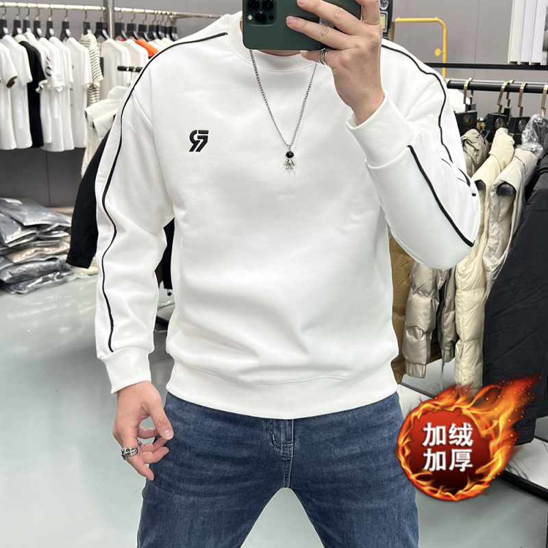 春秋新款卫衣男士刺绣字母时尚圆领长袖体恤打底衫加绒休闲青中年