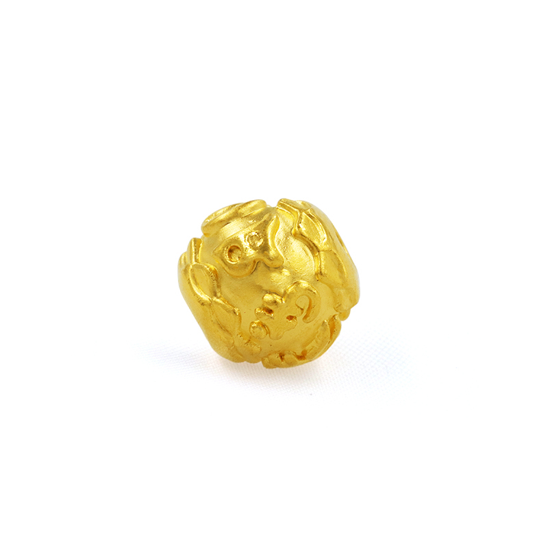 黄金码头 3D硬金足金999黄金转运珠六字真言 DIY饰品配件送红挂绳