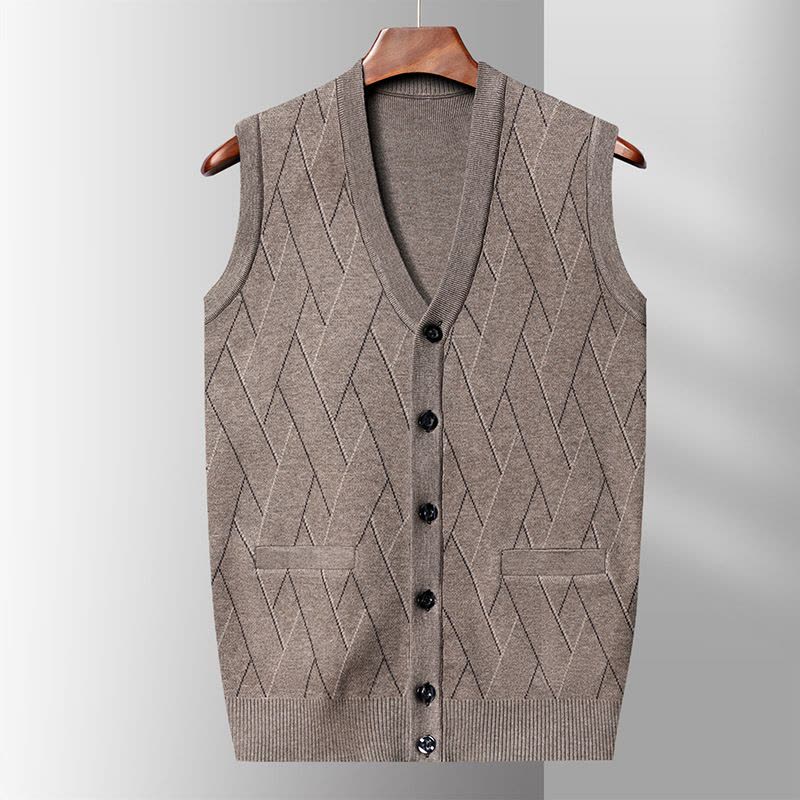 秋冬新款男式针织开衫马甲 秋冬休闲提花无袖羊毛背心出口图片
