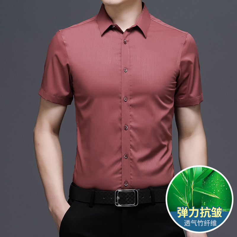 2025夏季品牌男士短袖衬衫时尚免烫中年男装百搭舒适精品衬衣