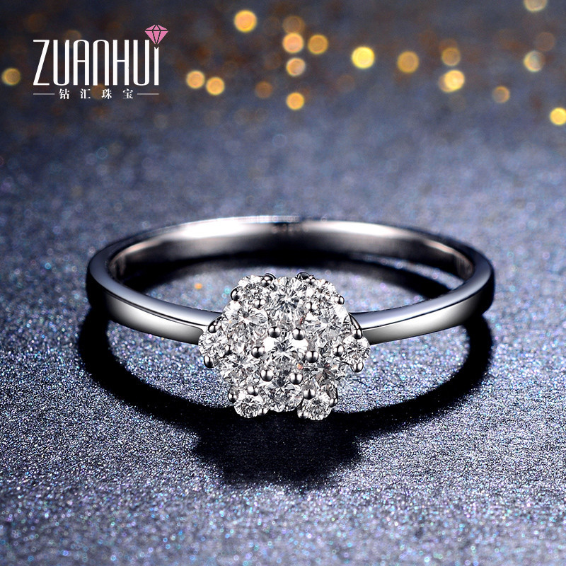 ZUANHUI钻汇珠宝 白18K金钻戒群镶克拉钻石结婚戒指女戒六爪经典铂金定制