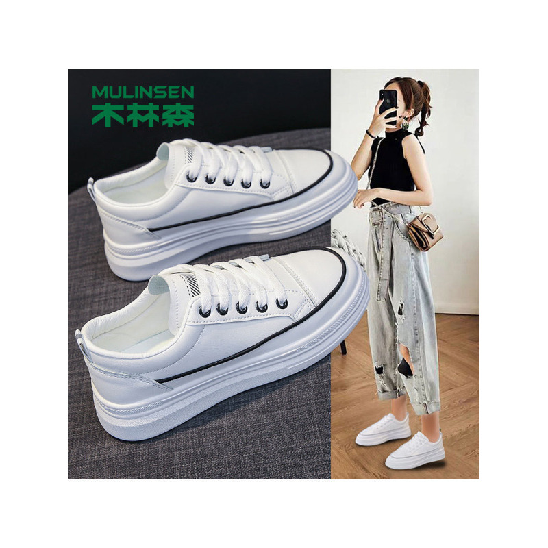 [预售]木林森女鞋舒适透气百搭内增高休闲小白鞋韩版厚底增高帆布鞋夏款