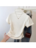 夏季新款半高领收腰短袖T恤女简约褶皱设计感修身短款上衣潮