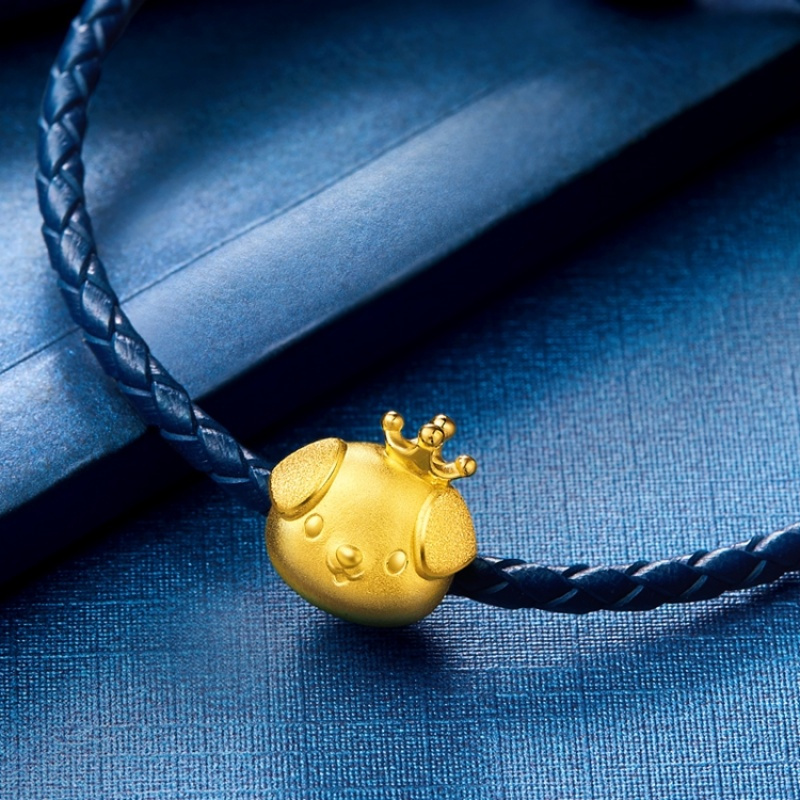 周大福十二生肖狗可爱皇冠小金毛转运珠黄金吊坠r21039