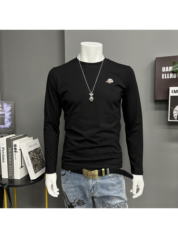 欧货新款男士长袖T恤打底衫圆领潮i帽子修身上衣内搭时尚秋装春秋