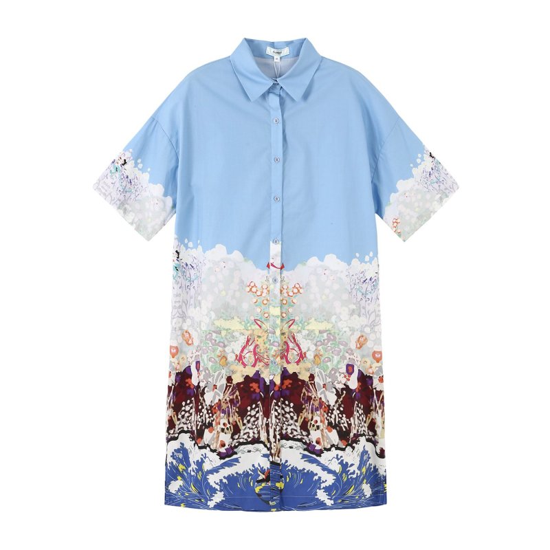 马克华菲女装2018春夏新品开拼接撞色翻领女式短袖衬衫