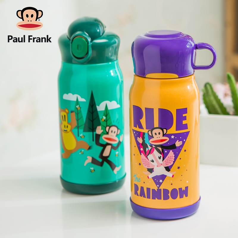 大嘴猴（PaulFrank）儿童保温杯带吸管两用水壶宝宝不锈钢水杯600ML 天空蓝