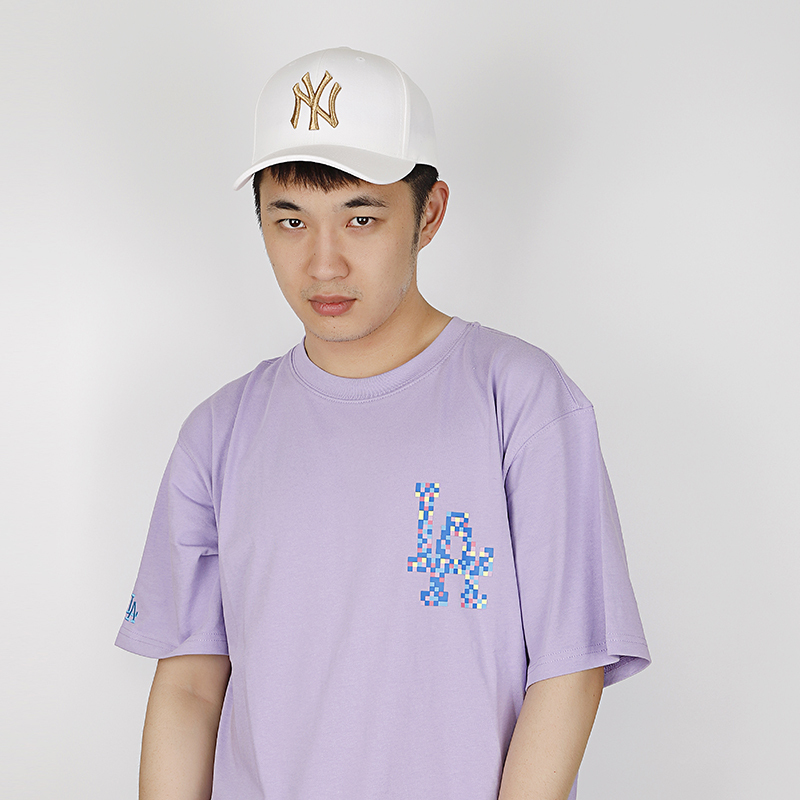 MLB棒球帽男女通用弯檐帽子男情侣款 NY扬基韩版时尚运动硬顶刺绣鸭舌帽 白色金标NY 520告白季送男友
