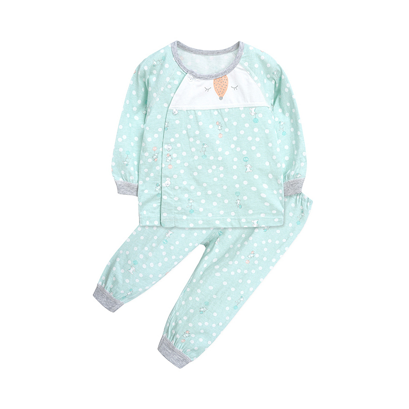男女童春季新品两件套前开襟圆领简约居家服3-24个月59-90cm