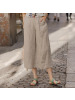 茵曼裤子夏装新款亚麻中腰卡其色暗条纹阔腿裤七分裤休闲裤女