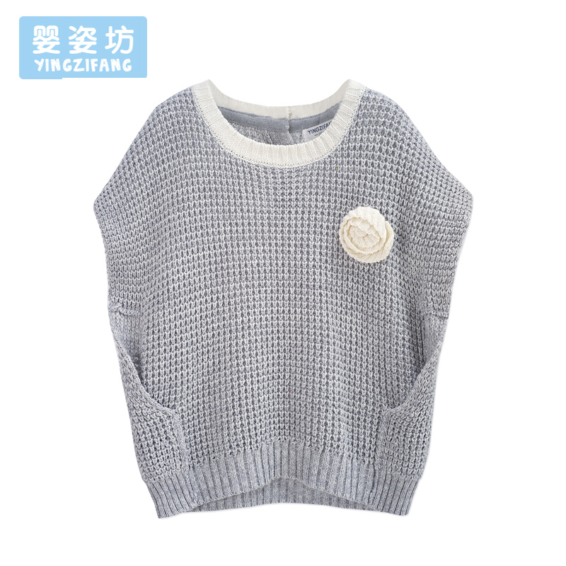 秋季女童时尚韩版圆领无袖纯色针织背心宽松童装线衫