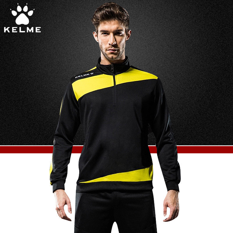 卡尔美kelme针织套头足球训练服长袖运动卫衣半拉链定制比赛队视频
