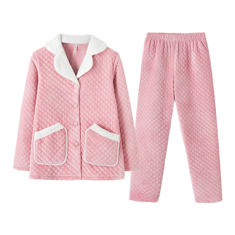 安之伴特卖珊瑚绒夹棉睡衣女冬长袖男宽松加厚保暖情侣格纹家居服套装