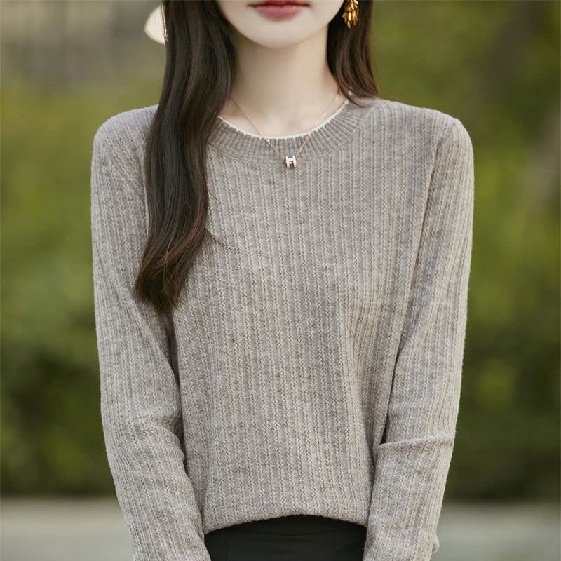 春秋冬新款安迪绒长袖针织衫女士圆领套头上衣坑条打底衫毛衣图片