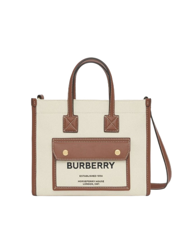 博柏利Burberry/巴宝莉 女包 HORSEFERRY印花手提包购物袋 帆布拼皮托特包(预售 预计30天内发货)