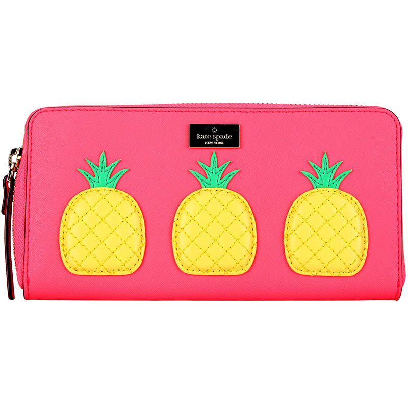 Kate Spade 凯特·丝蓓 奢侈品 女款亮粉色皮质长款钱包钱夹 WLRU2885 761