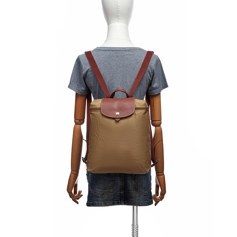 珑骧 LONGCHAMP 奢侈品 女士 卡其色织物可折叠双肩背包 L1699 089 526