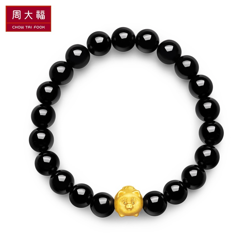 周大福珠宝首饰金猪足金黄金玉髓手链/手串R21137