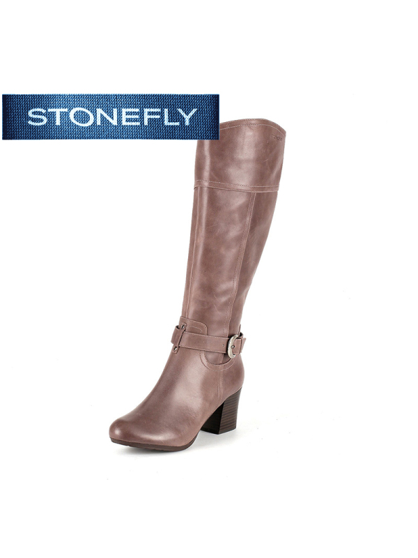 斯通富来STONEFLY专柜黑色长靴牛皮纯色粗跟女鞋SD44117119