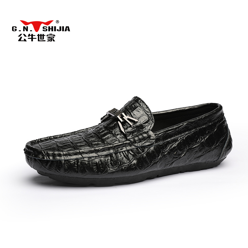 公牛世家男士休闲皮鞋男真皮韩版百搭软皮软底英伦商务豆豆鞋男鞋夏季透气 GN106