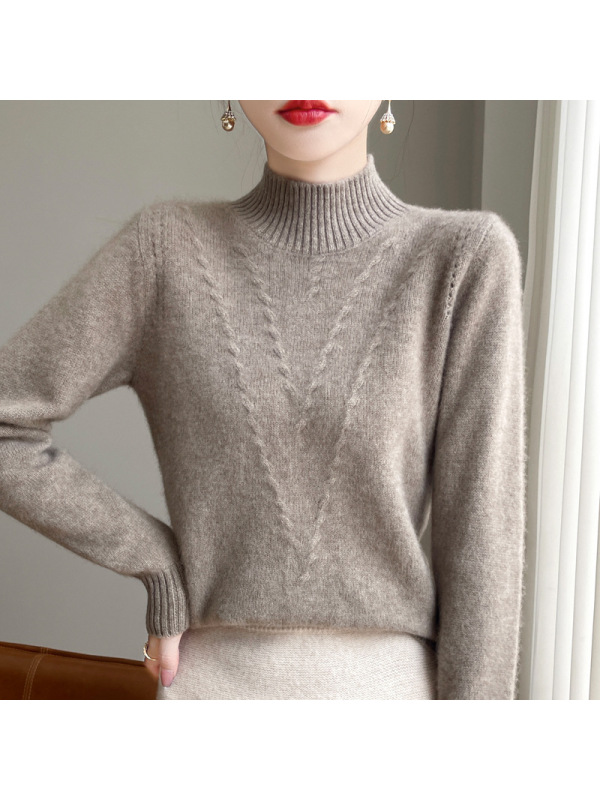 秋冬半高领厚款羊毛衫女针织打底衫长袖套头毛衣提花宽松显瘦上衣