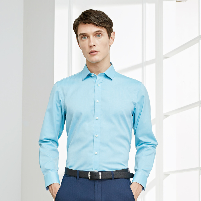 youngor/雅戈尔男装商务正装纯棉面料 dp免烫 素雅条纹藏青衬衫016ffa