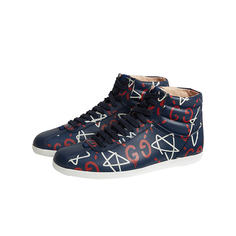 Gucci/古驰 小精灵系列GG星星涂鸦系带男士高帮休闲鞋448480