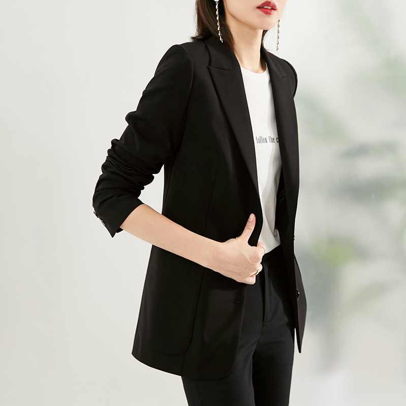 晚白2021春季新品简约纯色通勤百搭职业修身显瘦常规西装外套女