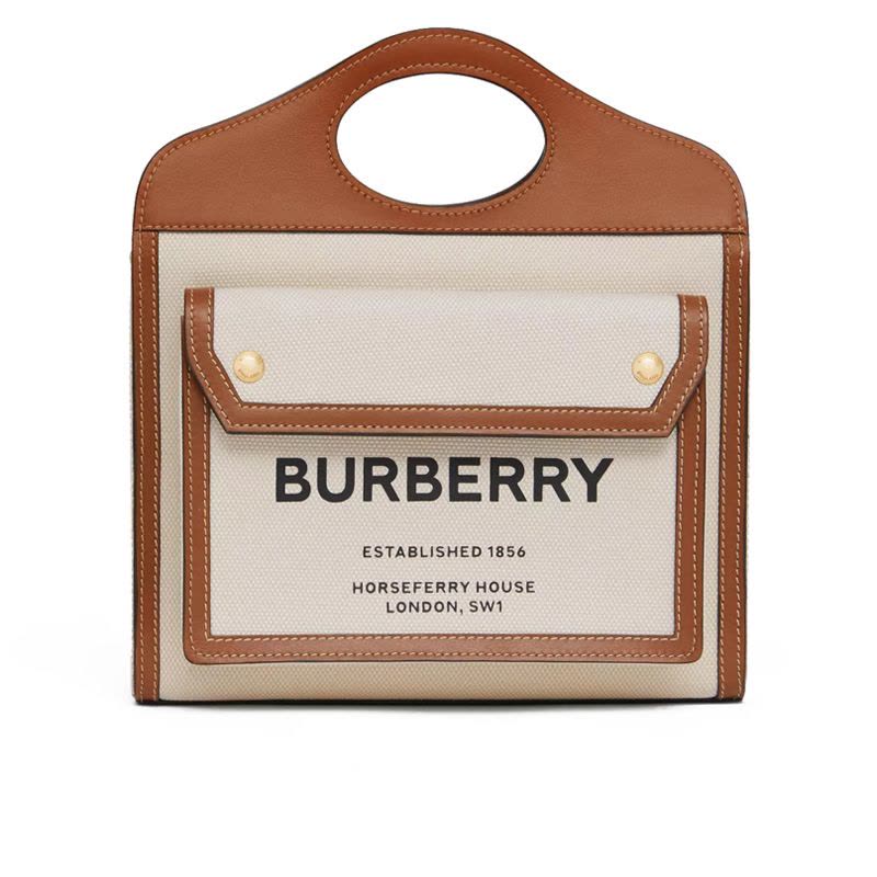 【预售4周左右发货】BURBERRY/博柏利 迷你双色帆布拼皮革口袋包图片