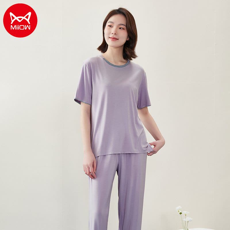 猫人男士女士冰丝家居服套装图片