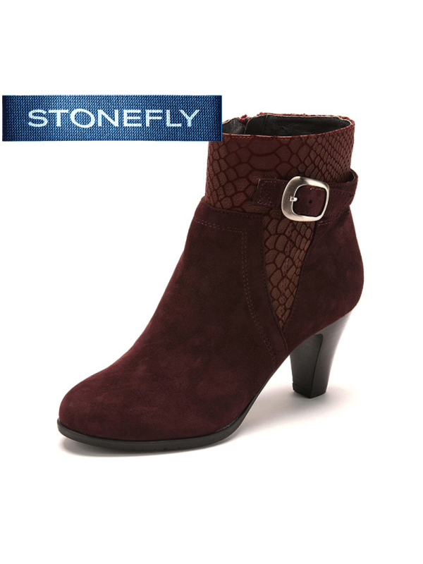 斯通富来STONEFLY冬季绒面羊皮革黑色短靴女中低跟SD44117049