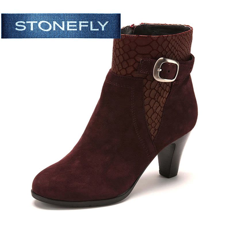 斯通富来STONEFLY冬季绒面羊皮革黑色短靴女中低跟SD44117049图片