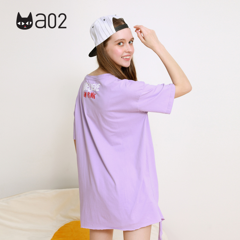 a02新款2020玩趣印花飘带长款短袖T恤女夏DTU1B0531KT