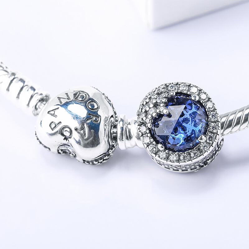 PANDORA潘多拉925银手链 蓝色雪花串珠成品手链套装