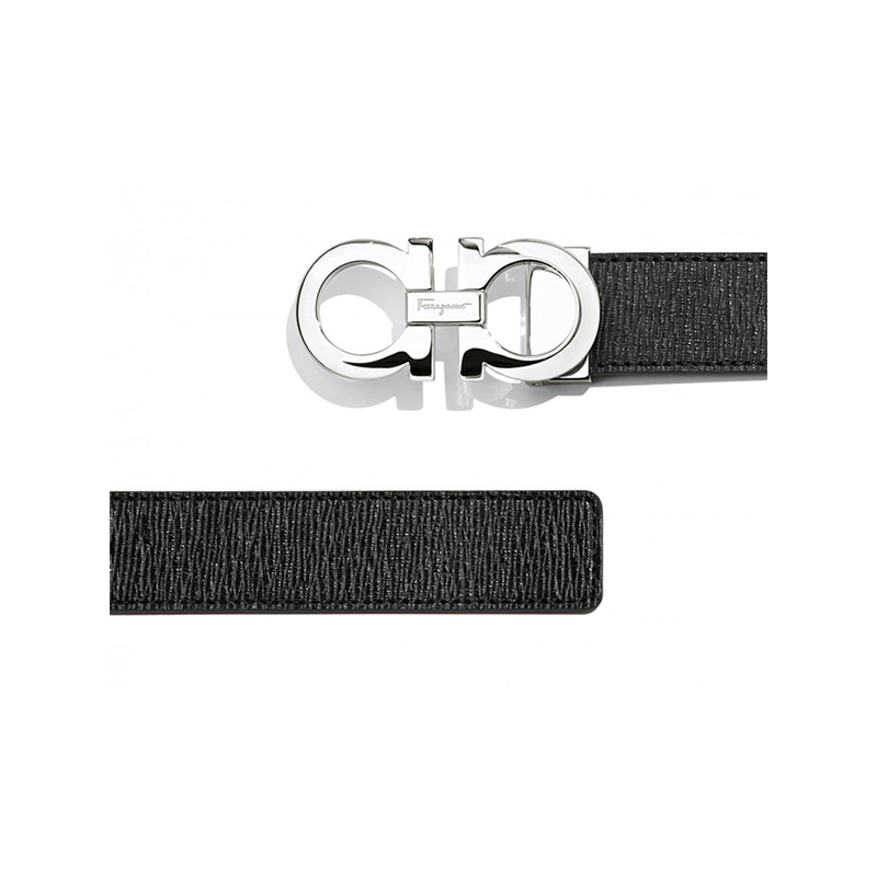 Ferragamo 菲拉格慕男士 牛皮金属板扣腰带箱包配件黑色105 CM 675544 0630498