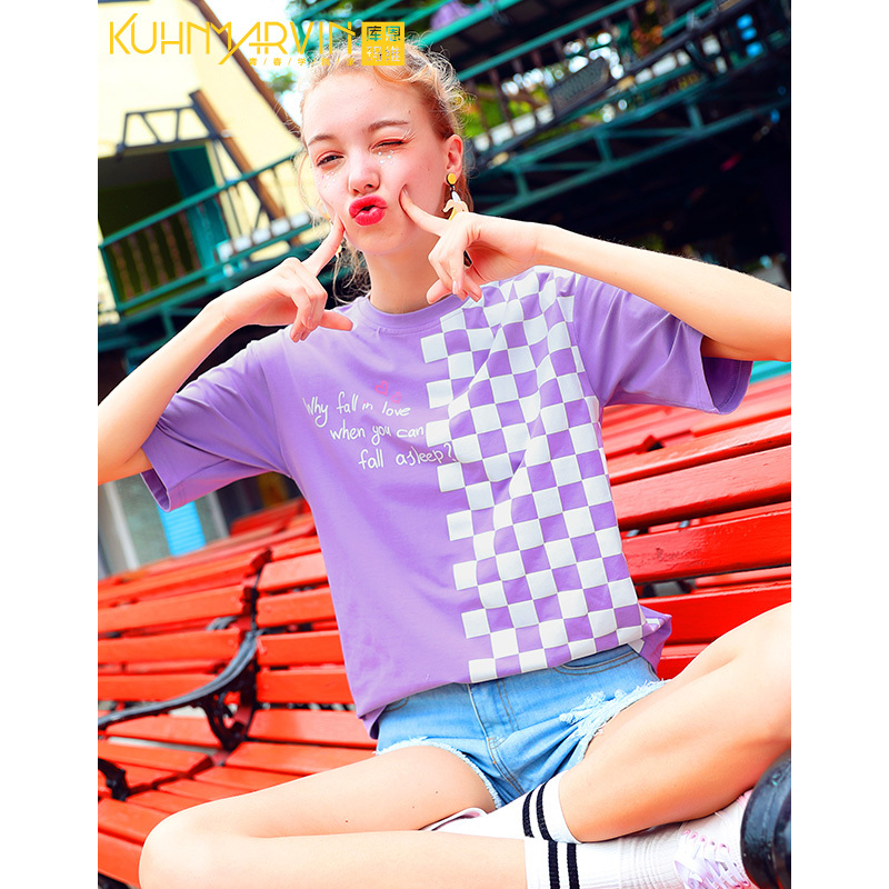 T恤女短袖紫色少女系衣服宽松半袖夏装2018新款ins超火的休闲上衣