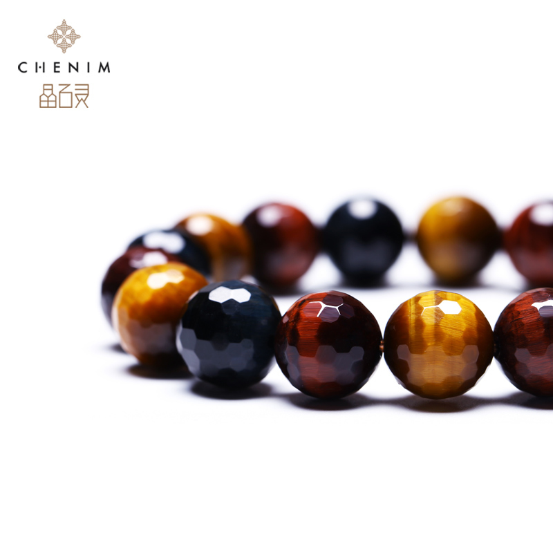 chenim/晶石灵彩色虎眼石手链手珠男女款虎睛石手串水晶饰品礼物