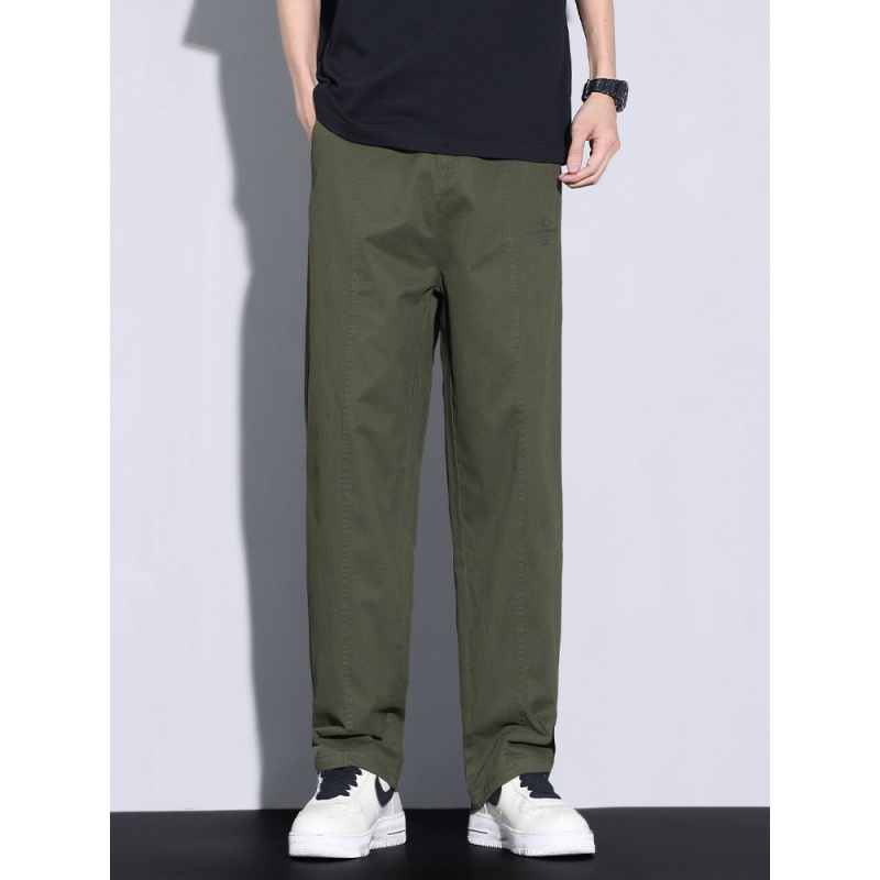 100棉男款休闲裤高品质潮牌街头宽松学院风松紧腰直筒阔腿裤男士