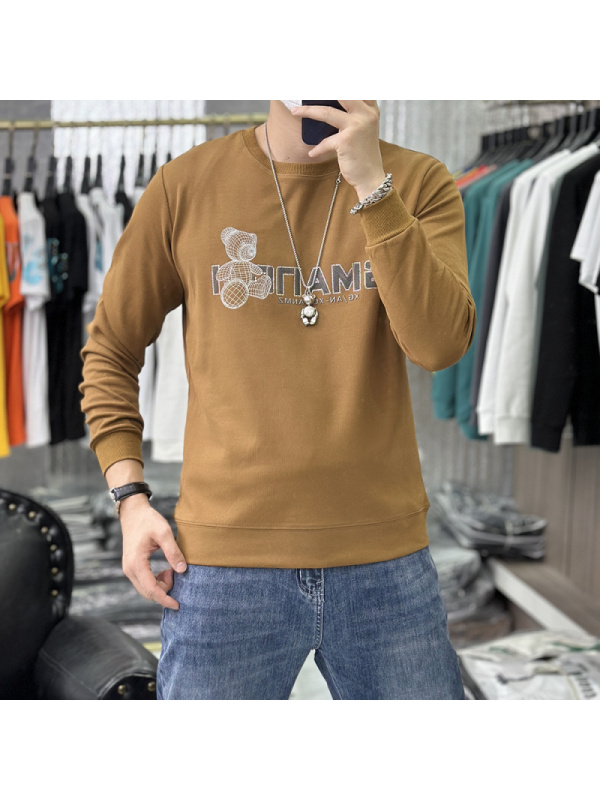 修身卫衣男士圆领套头长袖体恤打底衫T恤上衣服烫钻小熊秋冬时尚