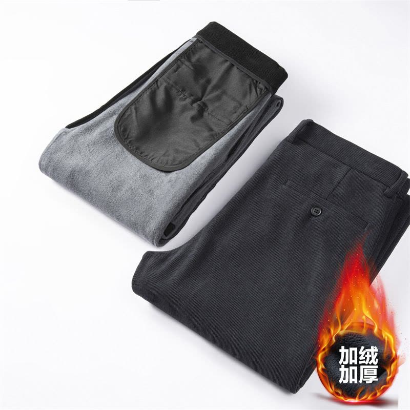 秋冬季加绒灯芯绒爸爸休闲裤宽松加绒灯芯绒裤子男图片