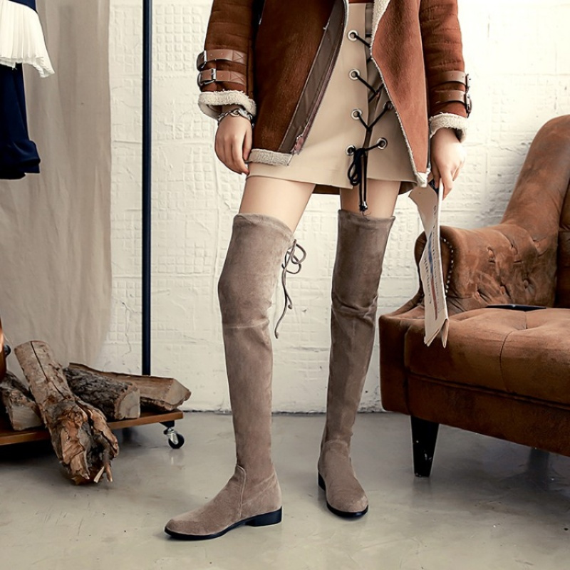 2018秋冬新款过膝长靴女粗跟中跟瘦瘦靴长筒靴及膝靴弹力系带女靴dx