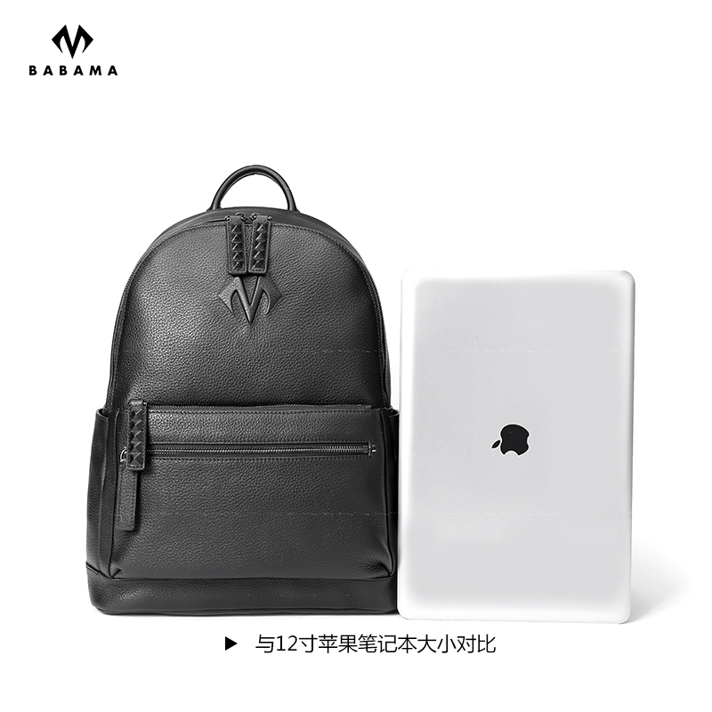 BABAMA双肩包男潮时尚潮牌双肩包男旅行休闲背包简约百搭旅行背包 黑色907008101