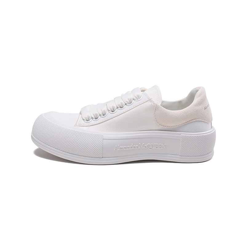 亚历山大·麦昆 ALEXANDER MCQUEEN 女士织物配皮休闲运动鞋帆布鞋小白鞋697120 W4MV7